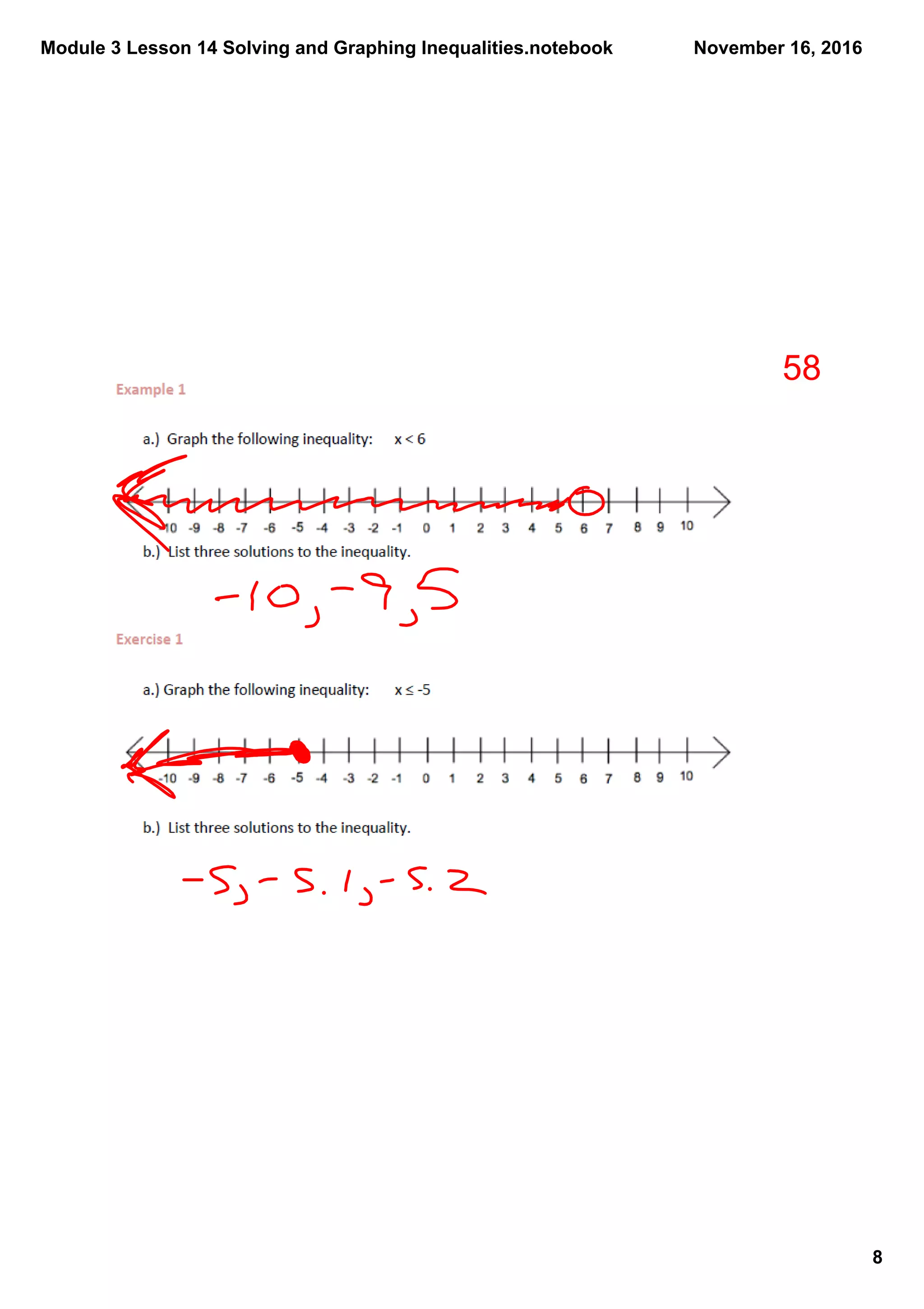Module 3 Lesson 14 Solving and Graphing Inequalities.notebook
8
November 16, 2016
58