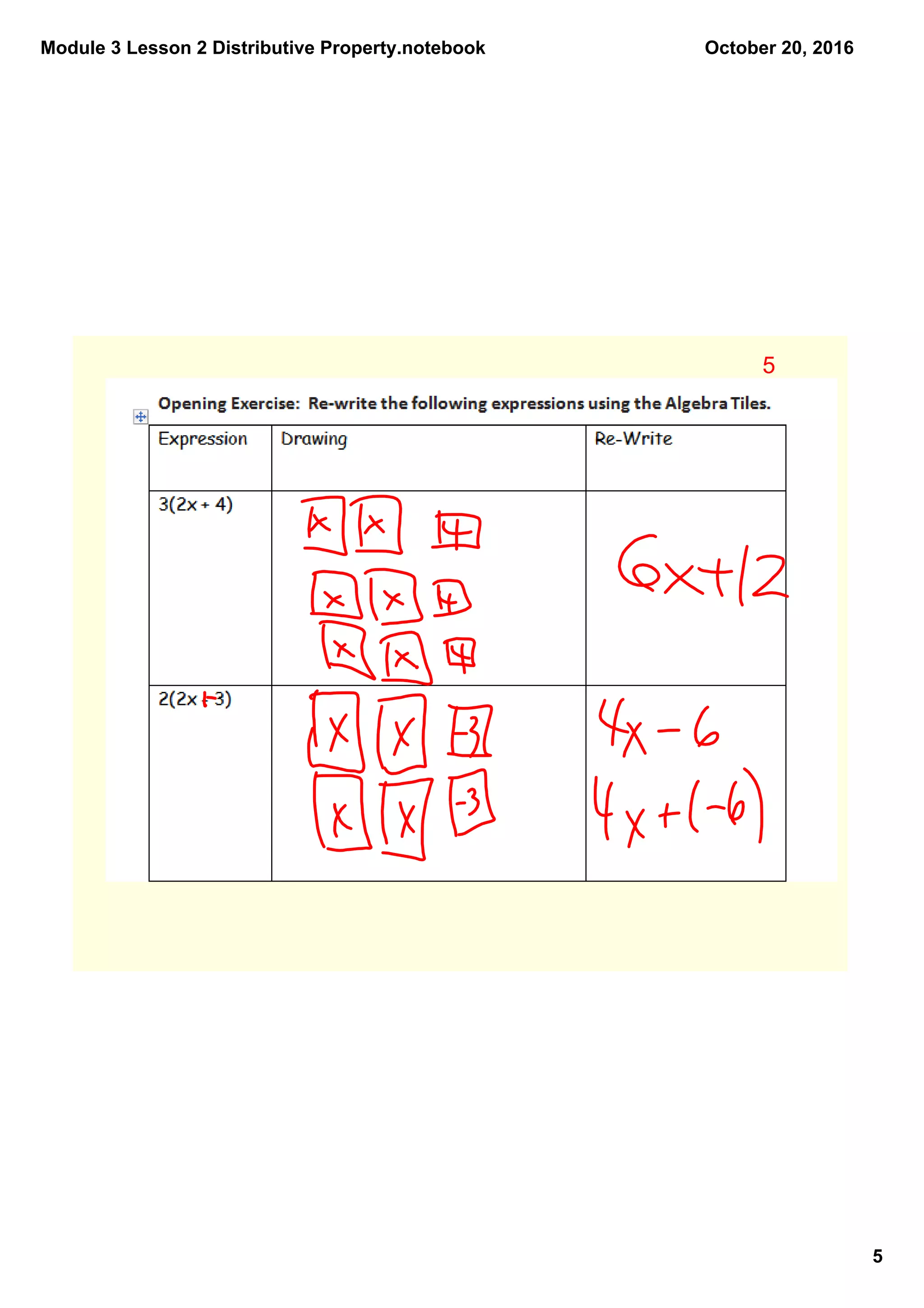 Module 3 Lesson 2 Distributive Property.notebook
5
October 20, 2016
5