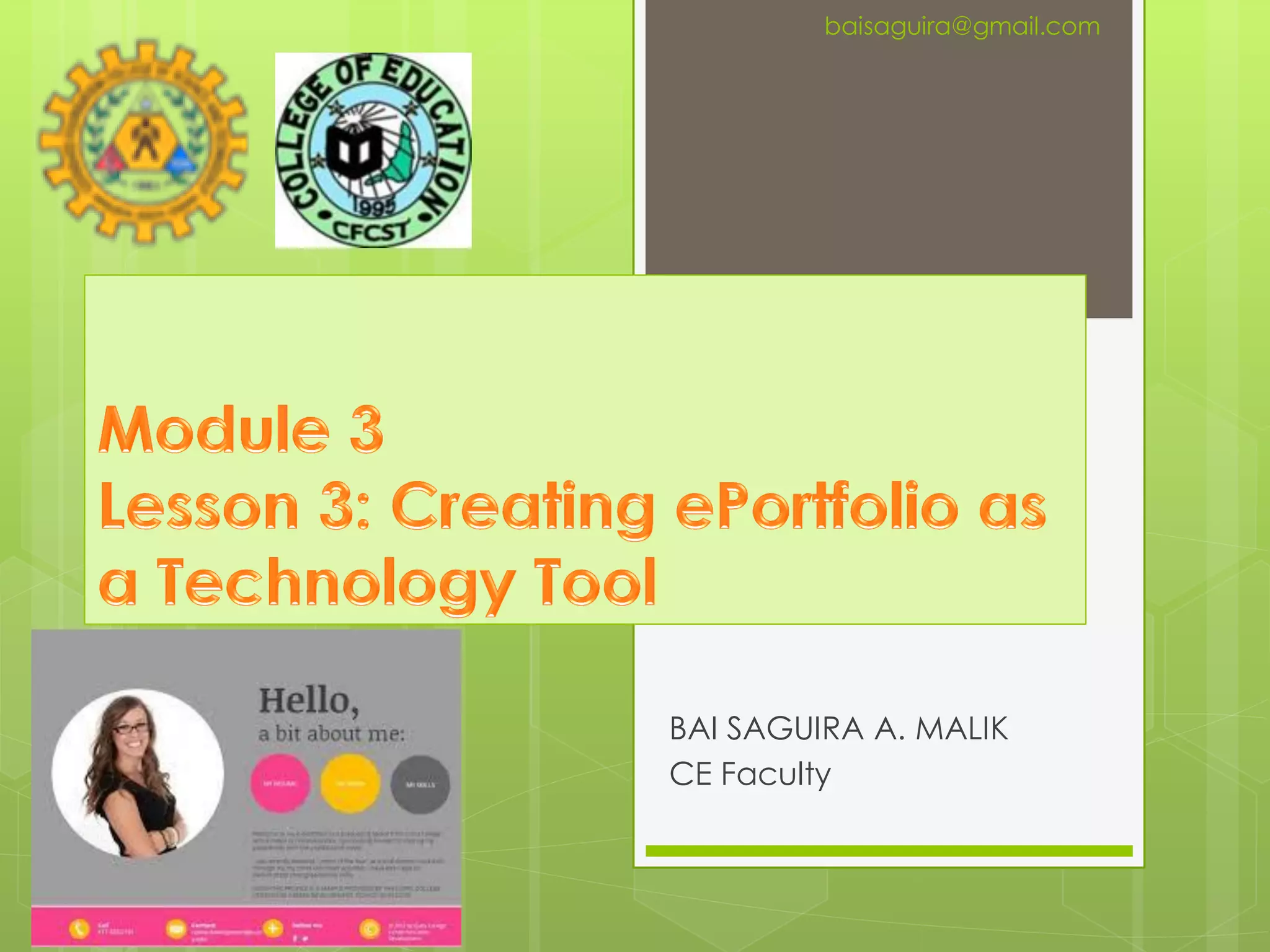 Creating ePortfolio as a Technology Tool PPT