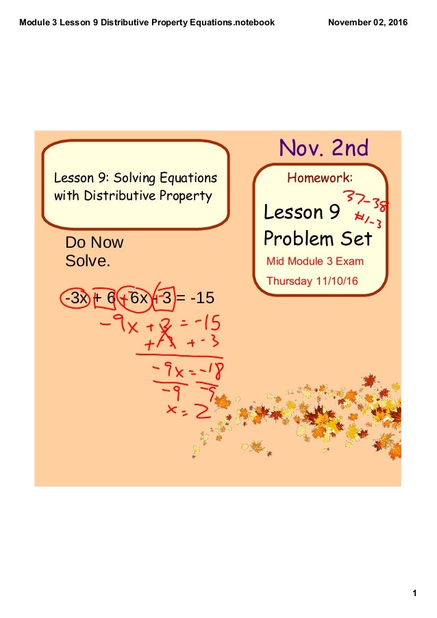Module 3 lesson 9 distributive property equations
