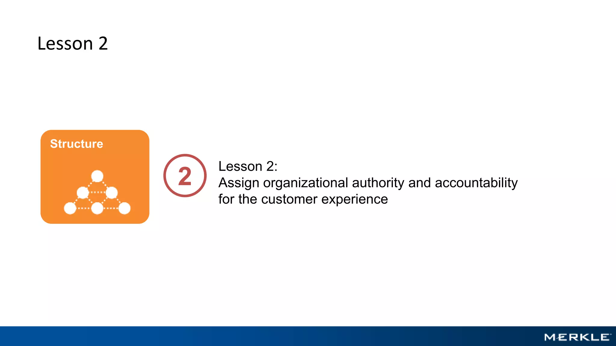 Lesson 2
Lesson 2:
Assign organizational authority and accountability
for the customer experience
2
Structure
 