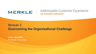 Module 3:
Overcoming the Organizational Challenge
Leah van Zelm
Principal Consultant
 