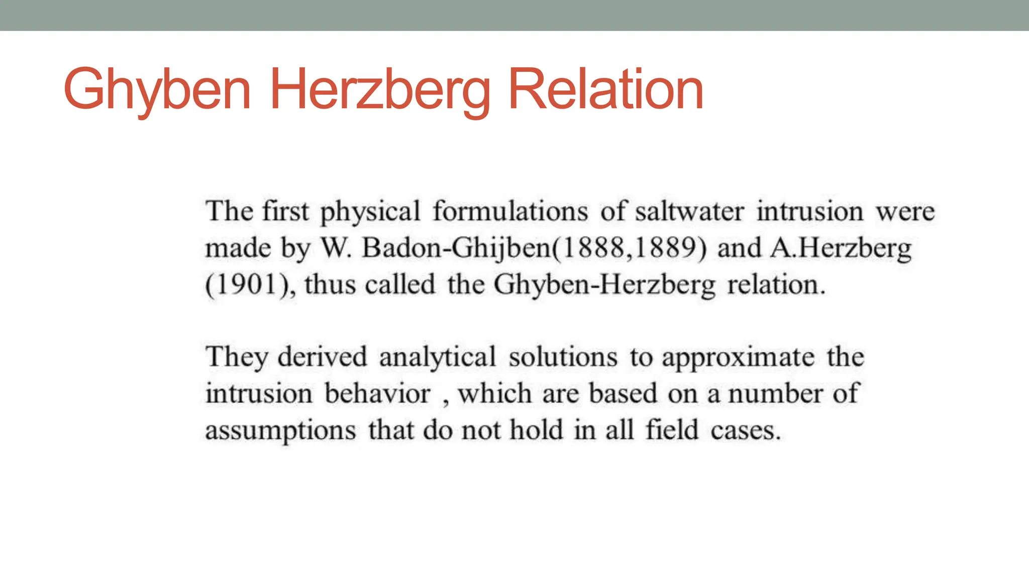 Ghyben Herzberg Relation
 