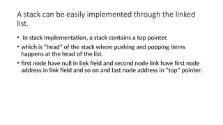 Stack implementation using linked list ppt | PPTX