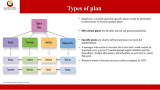 Types of plan
• A single-use plan is a one-time plan specifically designed
to meet the needs of a unique situation
• For i...