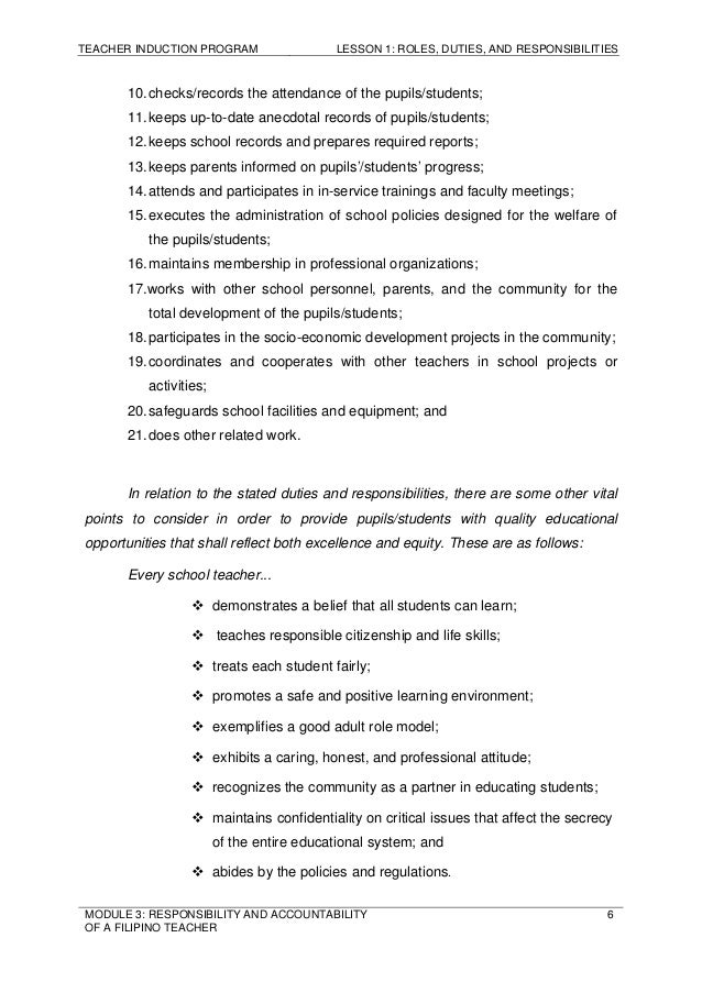 teacher duties for resumes