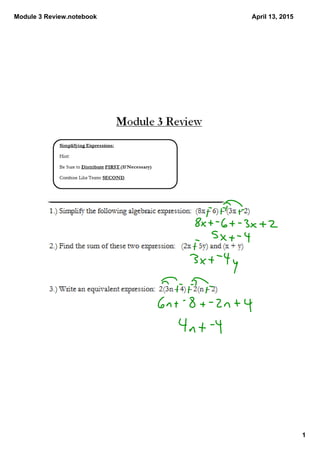 Module 3 Review.notebook
1
April 13, 2015
 
