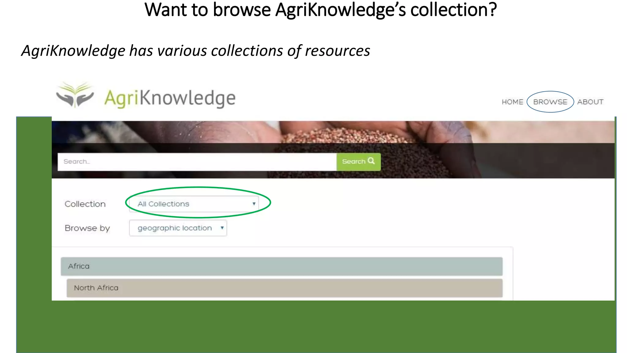Want to browse AgriKnowledge’s collection?
AgriKnowledge has various collections of resources
 