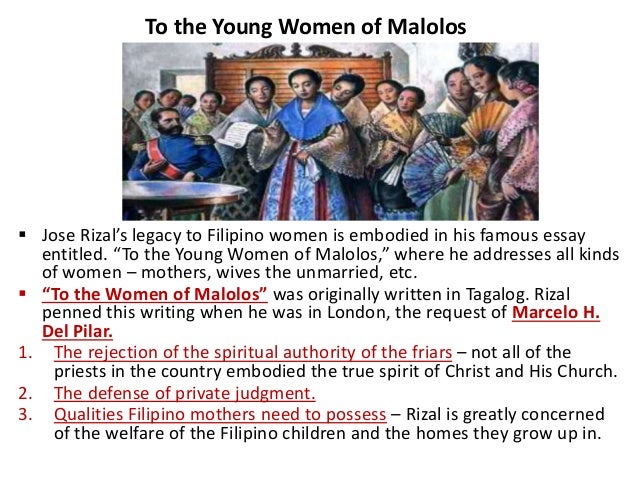 to the young women of malolos reaction paper The twenty young women, majority of whom were related to each other by blood or affinity, were members of the four major-sangley clans of malolos: the tiongsons, the tantocos, the reyeses, and the santoses. to the young women of malolos reaction paper The twenty young women, majority of whom were related to each other by blood or affinity, were members of the four major-sangley clans of malolos: the tiongsons, the tantocos, the reyeses, and the santoses.