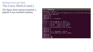 10
Working in the Linux Shell
The Linux Shell (Contd.)
The figure shows gnome-terminal, a
popular Linux terminal emulator.
 