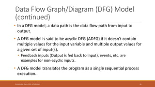 Data Flow Graph/Diagram (DFG) Model
(continued)
• In a DFG model, a data path is the data flow path from input to
output.
• A DFG model is said to be acyclic DFG (ADFG) if it doesn't contain
multiple values for the input variable and multiple output values for
a given set of input(s).
• Feedback inputs (Output is fed back to Input), events, etc. are
examples for non-acyclic inputs.
• A DFG model translates the program as a single sequential process
execution.
70
Shrishail Bhat, Dept. of ECE, AITM Bhatkal
 