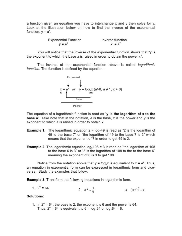 module 4 exponential and logarithmic functions 6 2 36 in logarithmic form