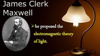 James Clerk
Maxwell
he proposed the
electromagnetic theory
of light.
 