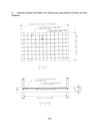 216
5. Label the drawing and finalize it by writing down specifications of rebars and their
distances.
 
