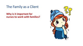 The Family as a Client
Why is it important for
nurses to work with families?
 