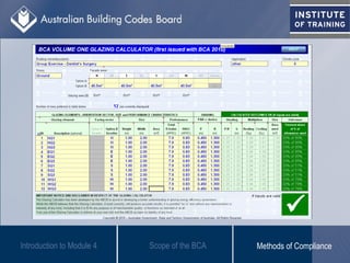 Introduction to Module 4 Scope of the BCA Methods of Compliance
 