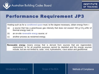 Performance Requirement JP3
Introduction to Module 4 Scope of the BCA Methods of Compliance
 