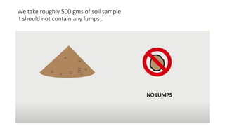 We take roughly 500 gms of soil sample
It should not contain any lumps .
NO LUMPS
 