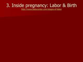 3. Inside pregnancy: Labor & Birth
http://www.babycenter.com/stages-of-labor
 