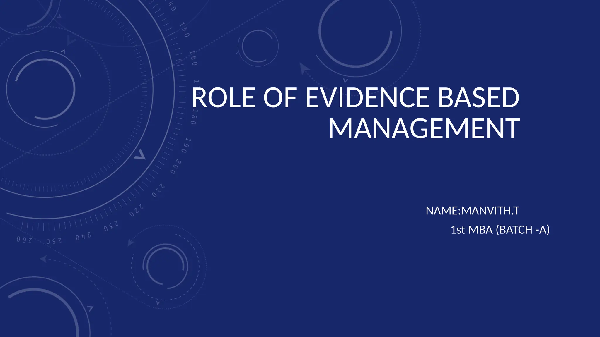 ROLE OF EVIDENCE BASED
MANAGEMENT
NAME:MANVITH.T
1st MBA (BATCH -A)
 