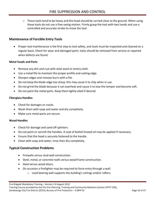 Volunteer Fire Brigade Training Module 4 fire suppression and control | PDF