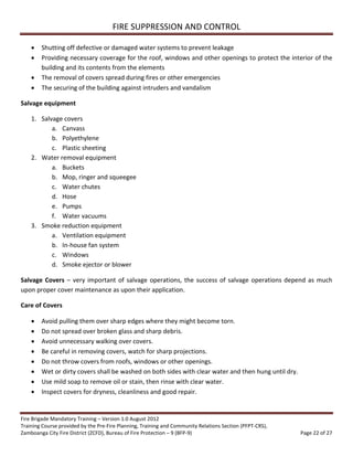 Volunteer Fire Brigade Training Module 4 fire suppression and control | PDF