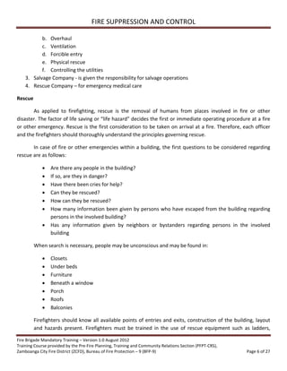Volunteer Fire Brigade Training Module 4 fire suppression and control | PDF