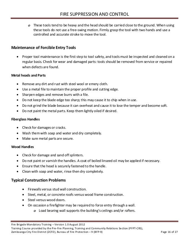 Volunteer Fire Brigade Training Module 4 Fire Suppression And Control