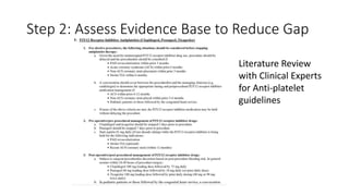 Step 2: Assess Evidence Base to Reduce Gap
Literature Review
with Clinical Experts
for Anti-platelet
guidelines
 
