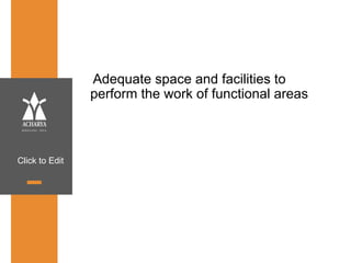 Click to Edit
Adequate space and facilities to
perform the work of functional areas
 