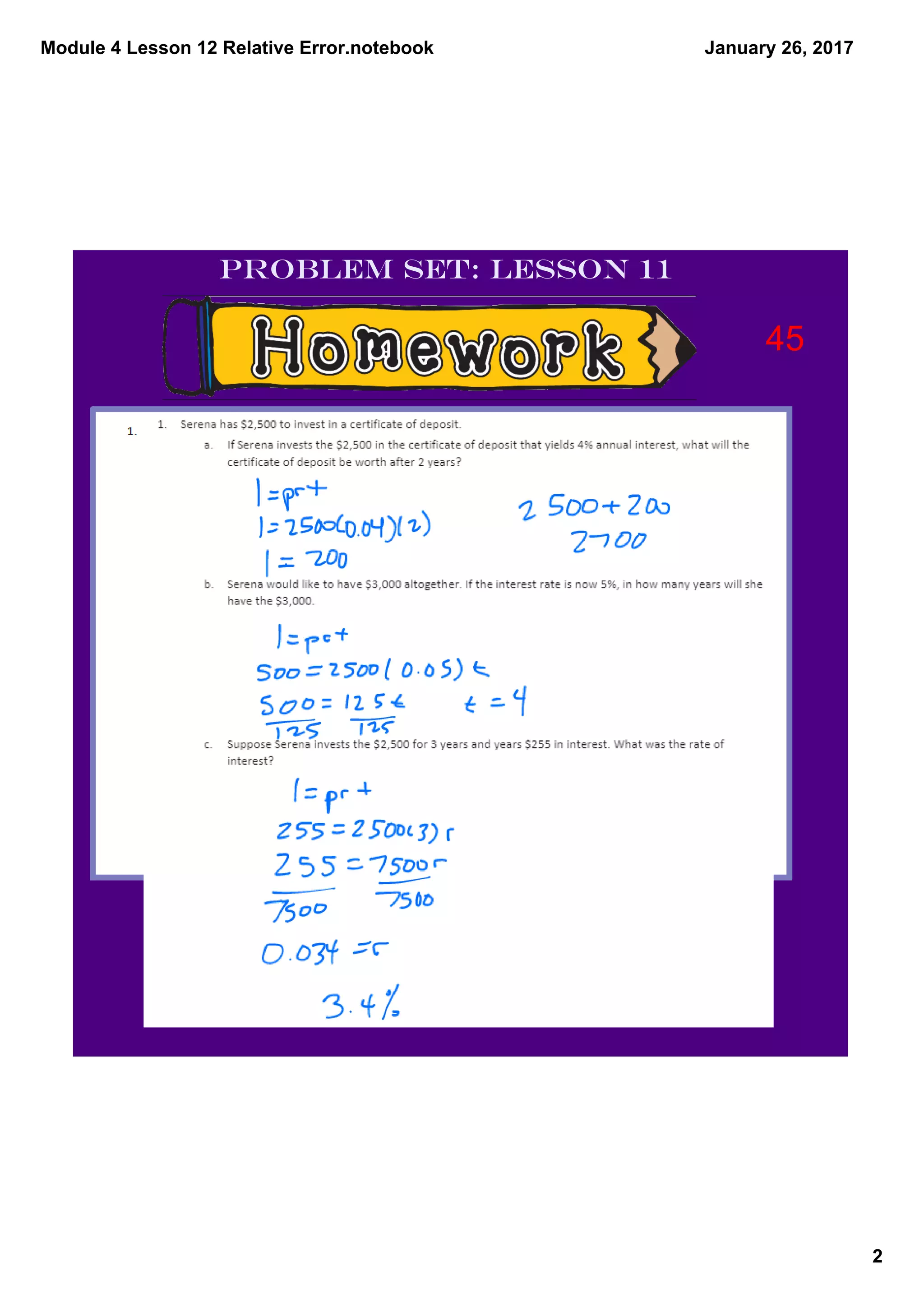 Module 4 Lesson 12 Relative Error.notebook
2
January 26, 2017
Problem Set: Lesson 11
45
 