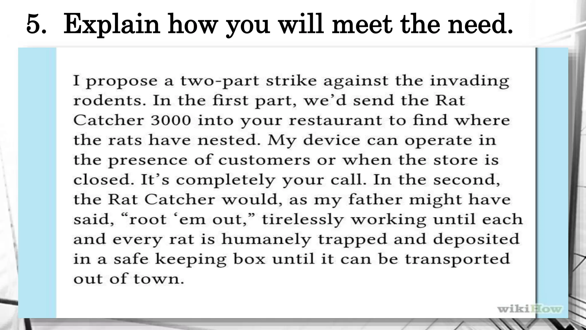 5. Explain how you will meet the need.
 
