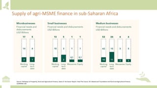 Supply of agri-MSME finance in sub-Saharan Africa
Source: Pathways to Prosperity, Rural and Agricultural Finance, State of the Sector Report: Feed The Future, ISF, Mastercard Foundation and Rural and Agricultural Finance
LEARNING LAB
 