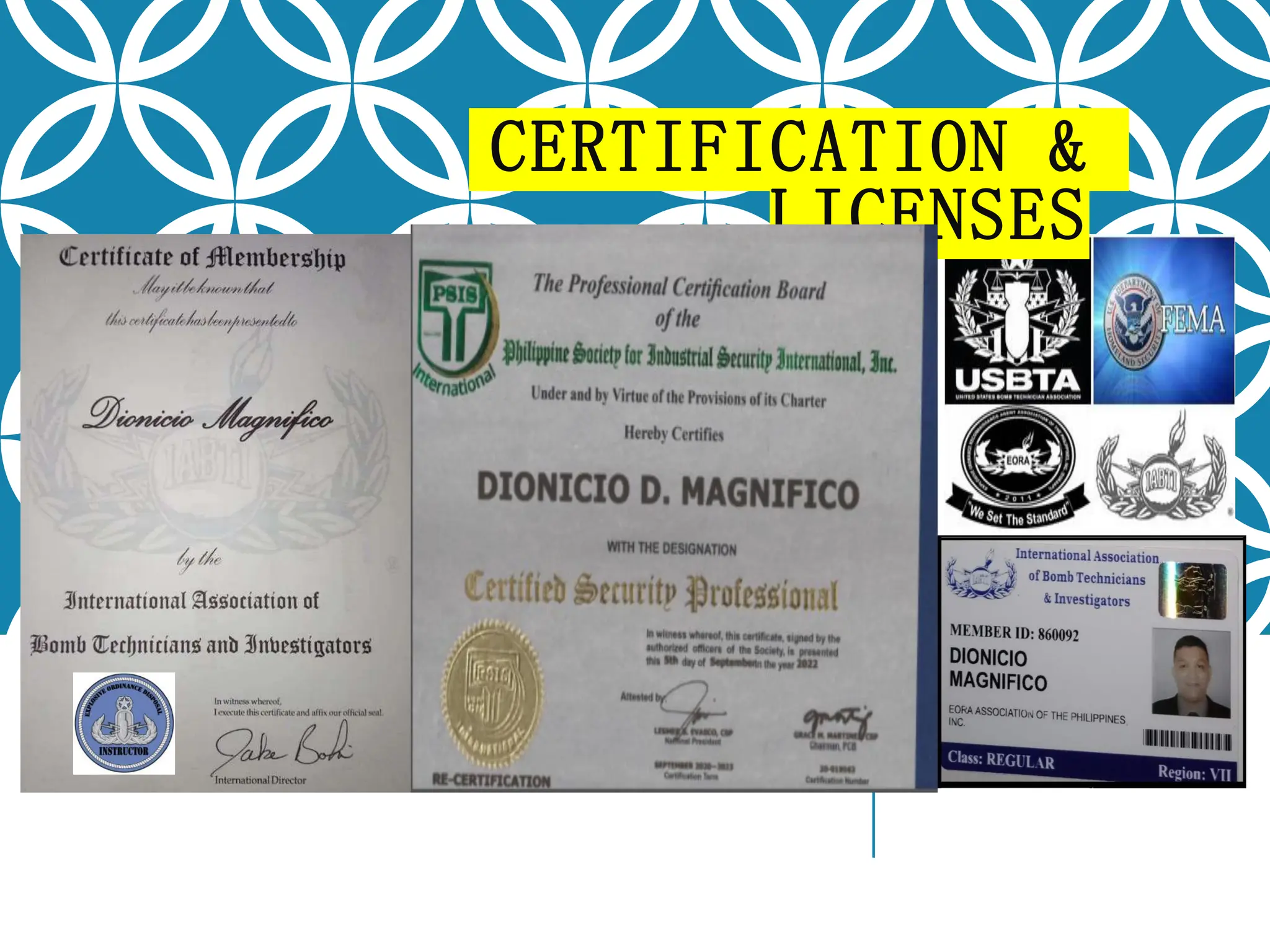 CERTIFICATION &
LICENSES
 
