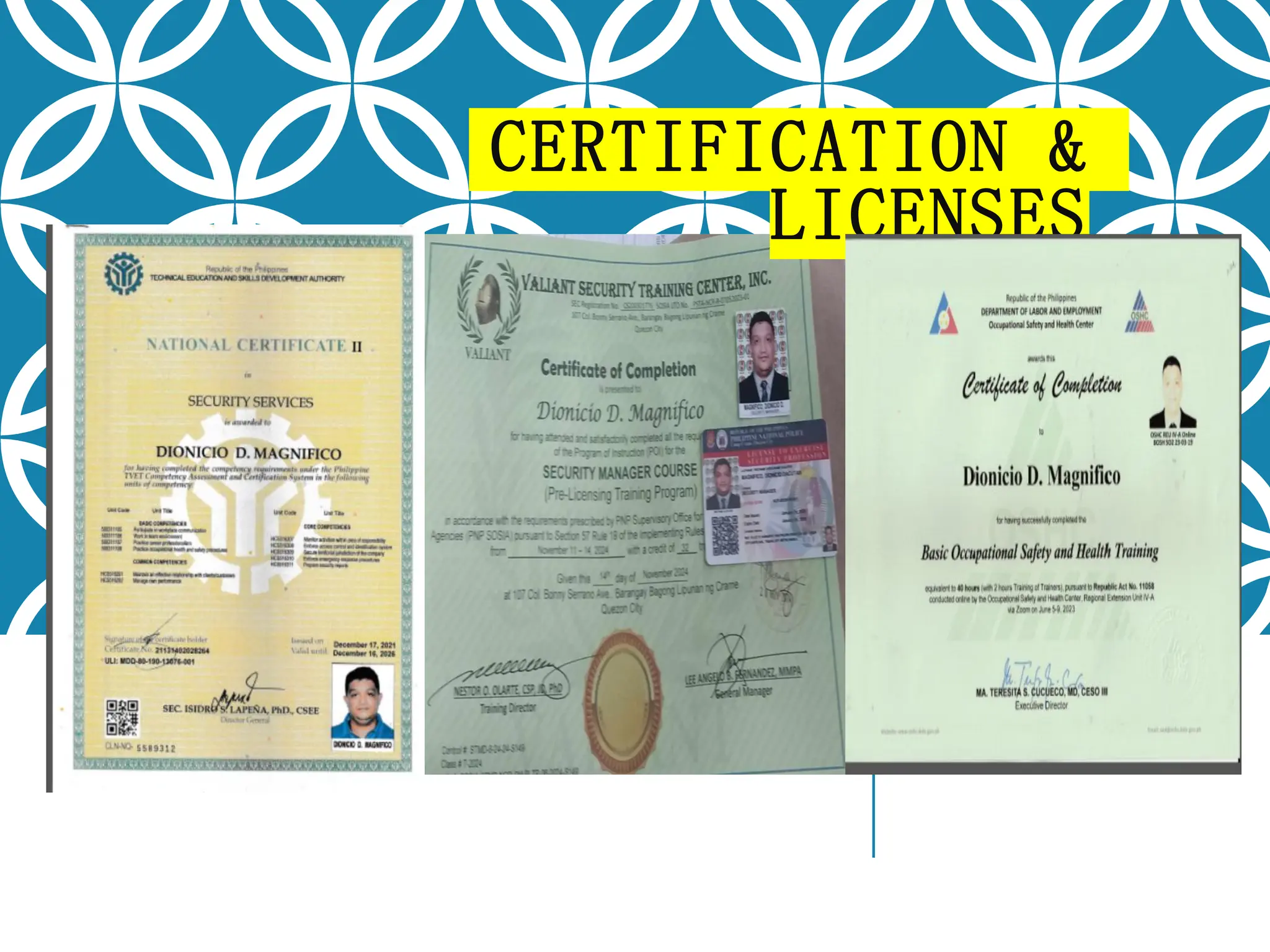 CERTIFICATION &
LICENSES
 