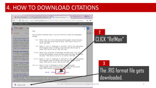 4. HOW TO DOWNLOAD CITATIONS
CLICK “RefMan”
2
3
The .RIS format file gets
downloaded.
(c) 2017 Rathishchandra R Gatti ,All...