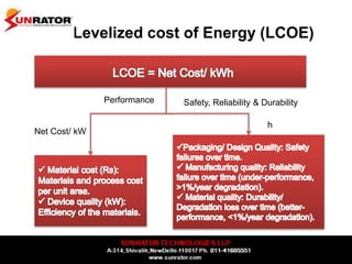 Levelized cost of Energy (LCOE)
Safety, Reliability & DurabilityPerformance
Net Cost/ kW
h
 