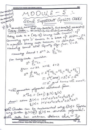 VTU CBCS E&C 5th sem Information theory and coding(15EC54) Module -5 notes