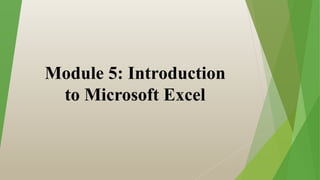 Module 5: Introduction
to Microsoft Excel
 