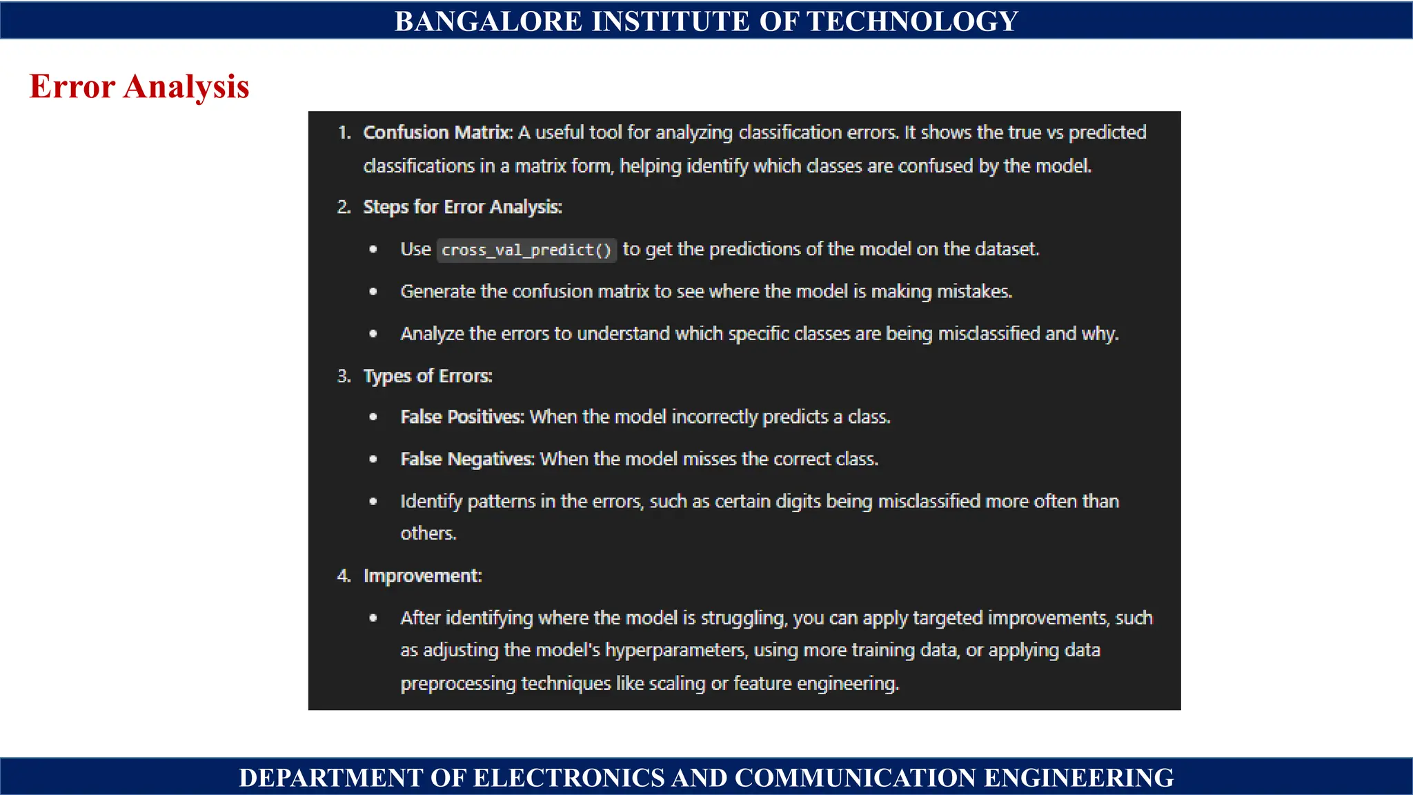 BANGALORE INSTITUTE OF TECHNOLOGY
DEPARTMENT OF ELECTRONICS AND COMMUNICATION ENGINEERING
Error Analysis
 