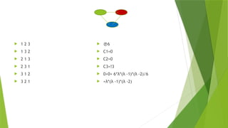  1 2 3
 1 3 2
 2 1 3
 2 3 1
 3 1 2
 3 2 1
 6
 C1=0
 C2=0
 C3=!3
 0+0+ 6*λ*(λ -1)*(λ -2)/6
 =λ*(λ -1)*(λ -2)
 