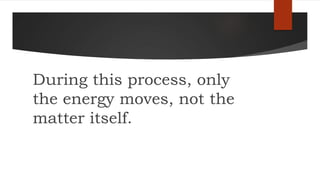 During this process, only
the energy moves, not the
matter itself.
 