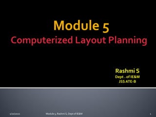 Module 5
1/20/2021 Module 5, Rashmi S, Dept of IE&M 1
Rashmi S
Dept . of IE&M
JSS ATE-B
 