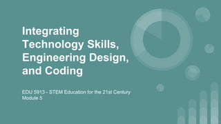 Integrating
Technology Skills,
Engineering Design,
and Coding
EDU 5913 - STEM Education for the 21st Century
Module 5
 