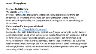 Andra bidragsgivare
Sveriges Författarfond
Webbplats: www.svff.se
Sveriges Författarfond förvaltar och fördelar statlig bi...