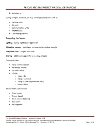Volunteer Fire Brigade Training Module 5 rescue and emergency medical ...