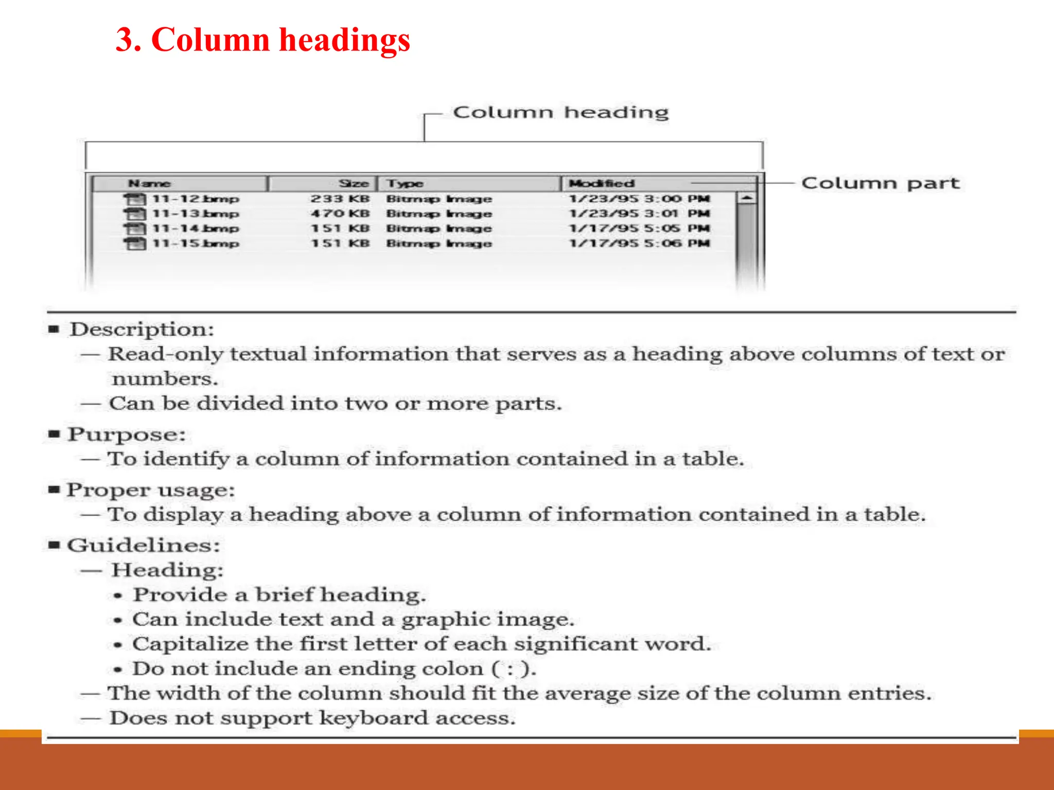 3. Column headings
 