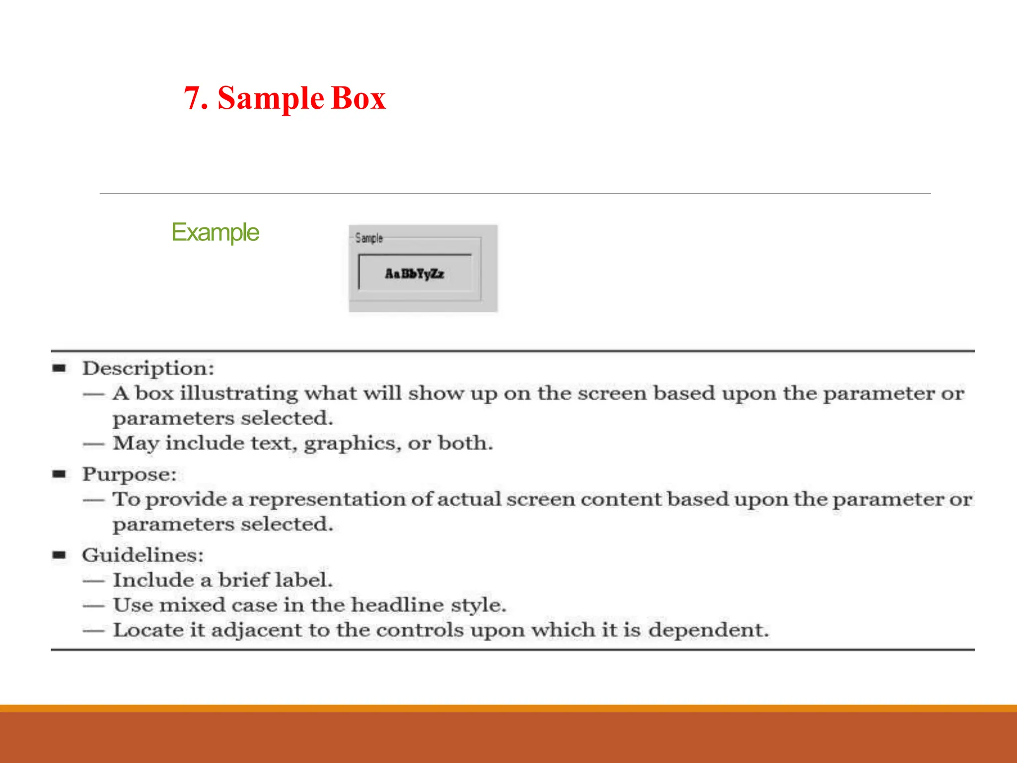 7. Sample Box
Example
 