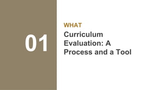 WHAT
Curriculum
Evaluation: A
Process and a Tool
01
 
