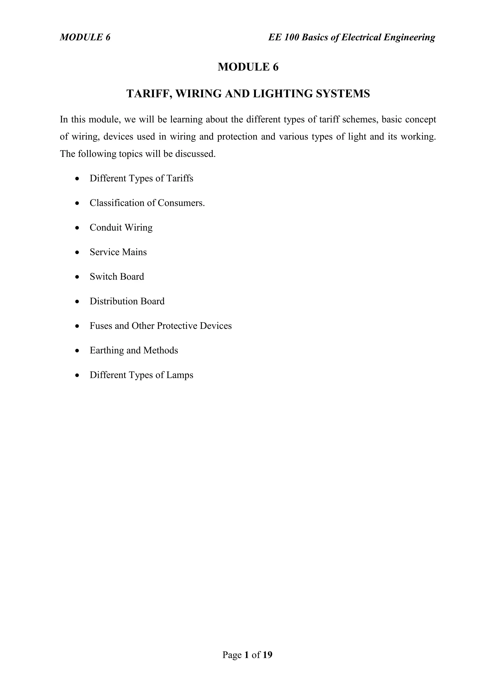 Tariff, Wiring and Lighting Systems PDF